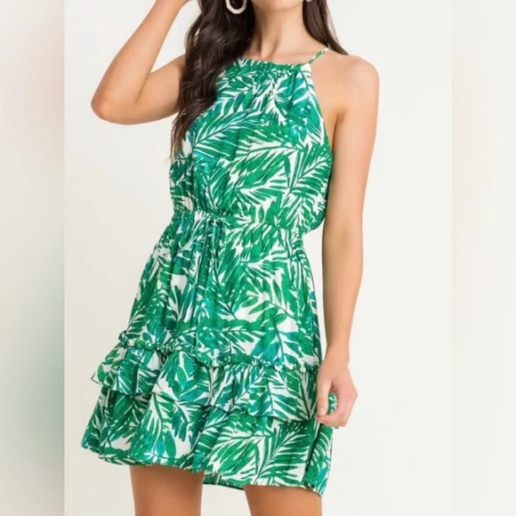Lush Dresses | Nwt Lush Printed Green and White Halter Dress | Color: Green/White | Size: M | Sulyperez's Closet